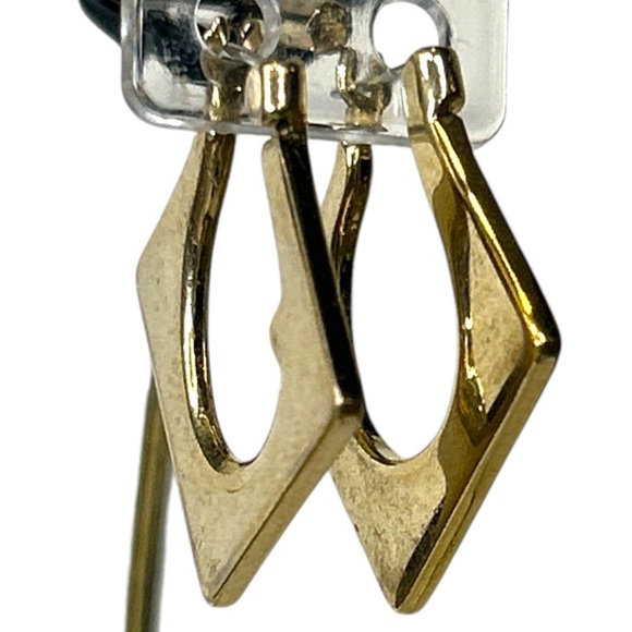 Vintage 90s Hoop Earrings pierced Gold Tone Jigsaw Chunky Square Elegant size 1" - Picture 3 of 12